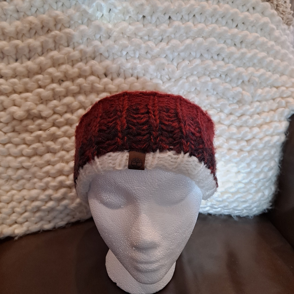 Timberland Red, Black and Cream Knit Headband Ear Warmer Fleece Lines
